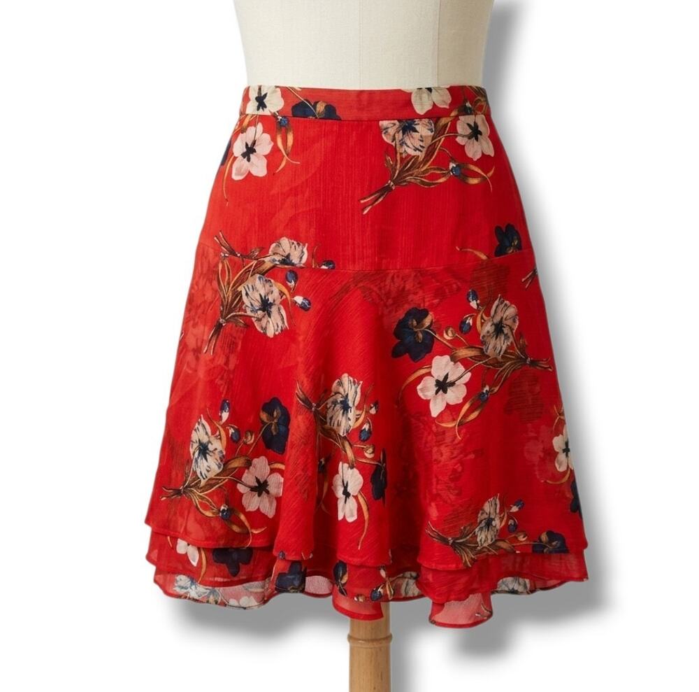 Old Navy Women’s Red Floral Layered Skirt Size 0 | Boho Summer